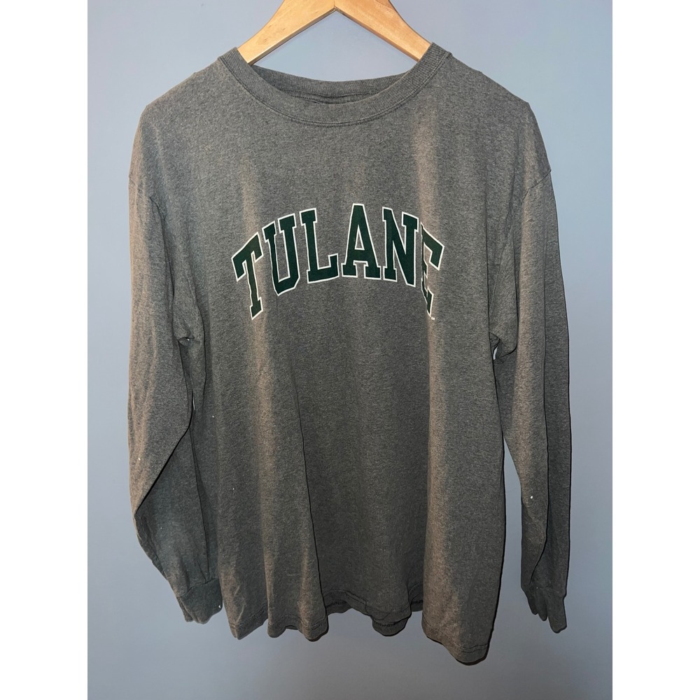 Champion Tulane University Long Sleeve T-Shirt Grey Green Wave Collegiate L